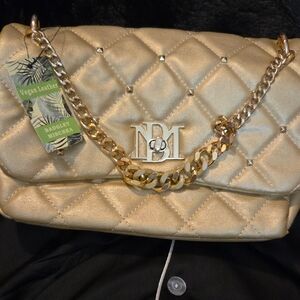 Badgley Mischka Gold Quilted Shoulder Or Crossbody Bag NWT
